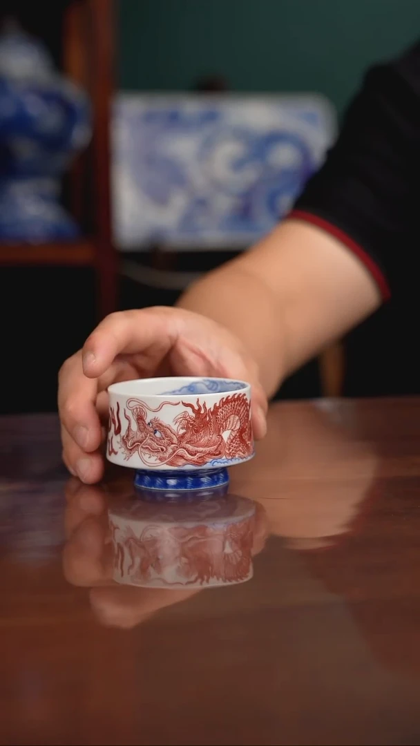 自成柴窑青花釉里红