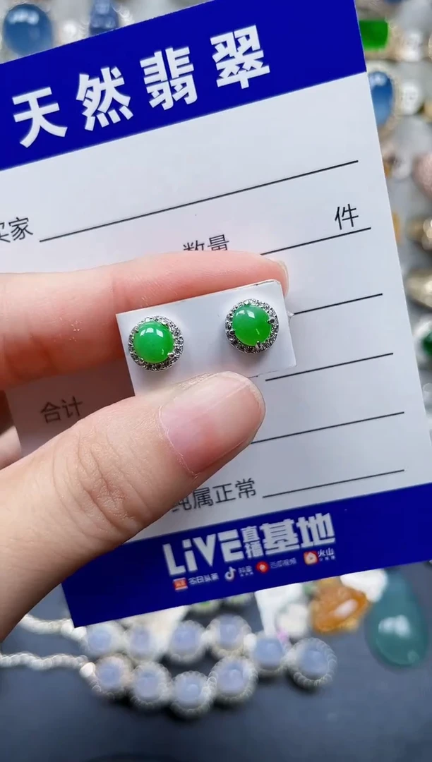 银S925镶嵌翡翠耳饰218