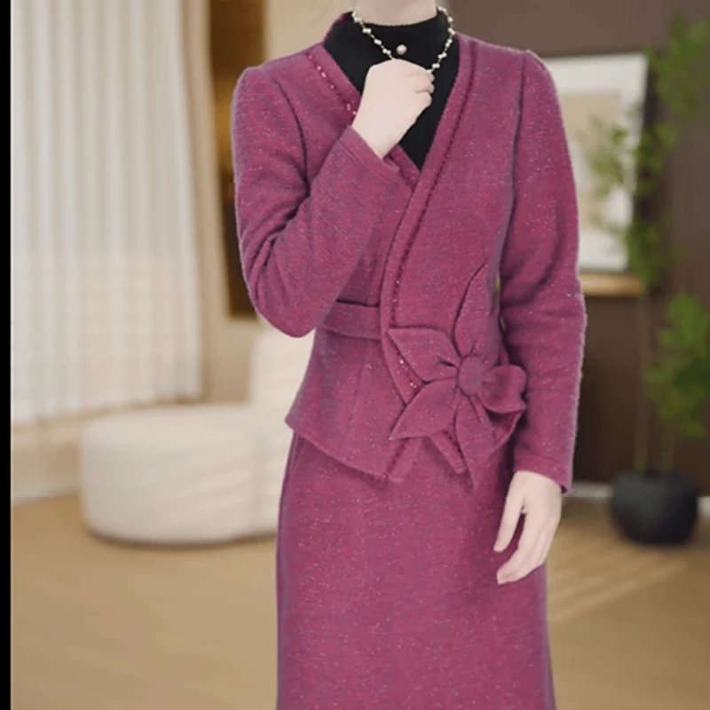 B914【上衣+半身裙】2025冬季新款时尚加厚保暖百搭女人味套装裙