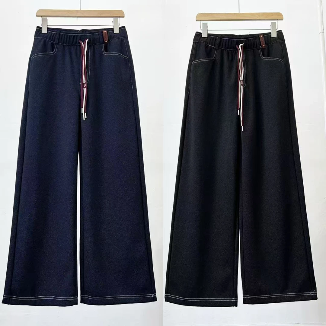 【新款首发】秋季女款直筒牛仔裤！阔腿双抽绳皮扣~欧货休闲长裤T353