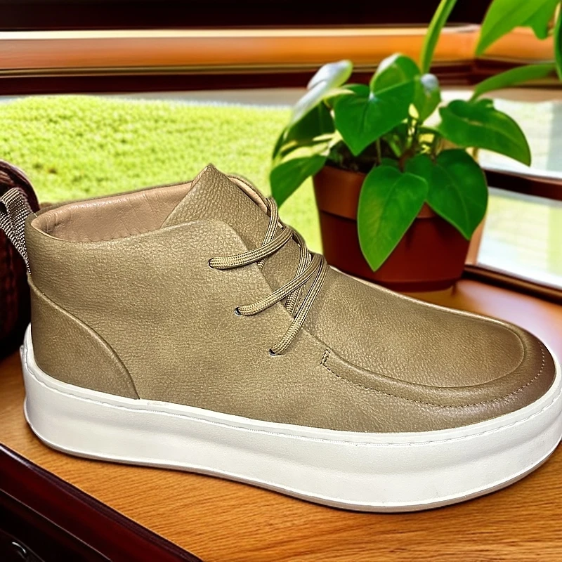 15MINS男鞋高帮秋冬厚底英伦风皮鞋复古烟筒切尔西工装靴