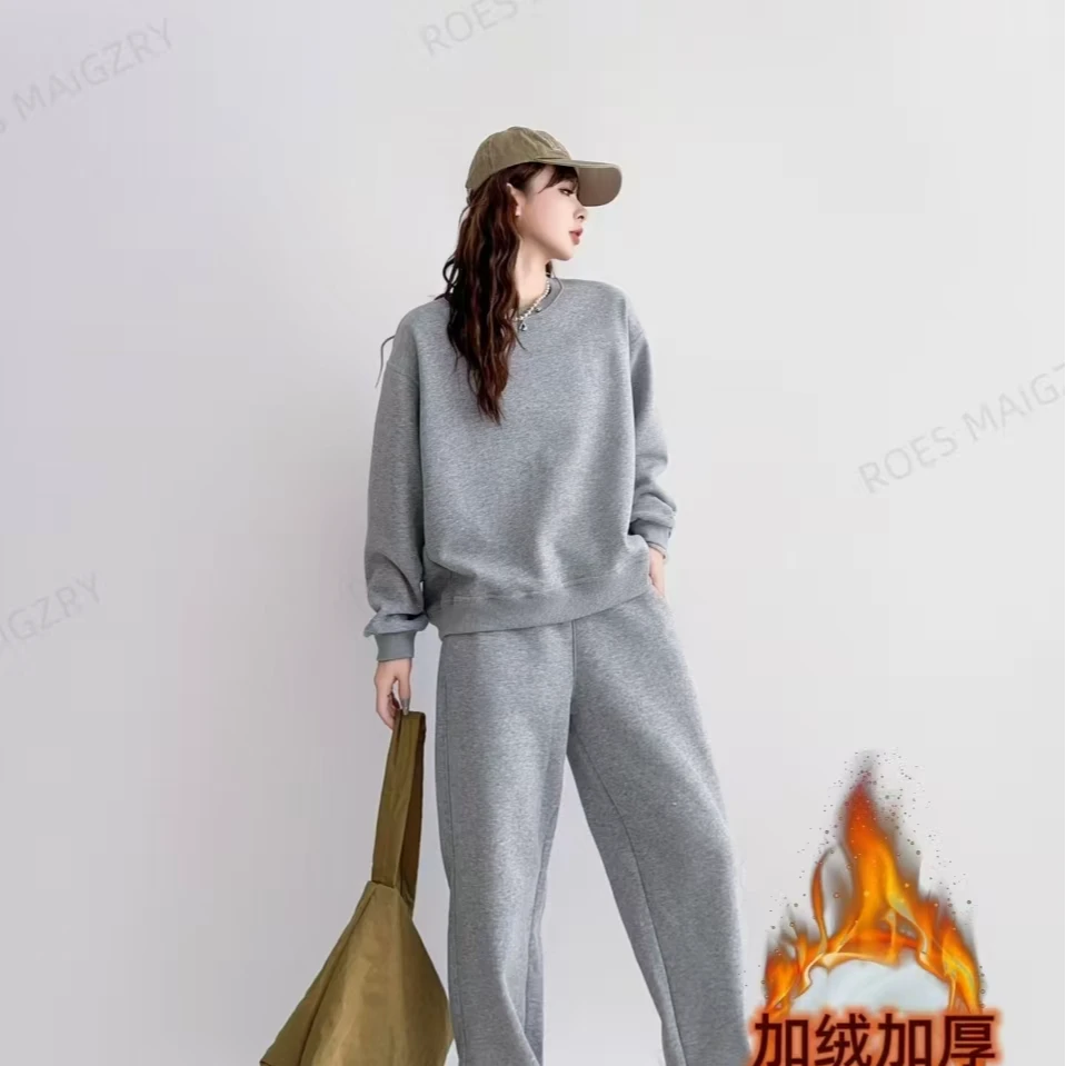 ROES MAIGZRY|冬季小太阳 重磅加绒纯色卫衣卫裤套装圆领加厚