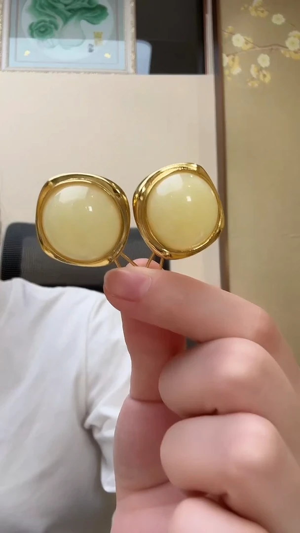 琥珀未镶嵌耳饰耳环