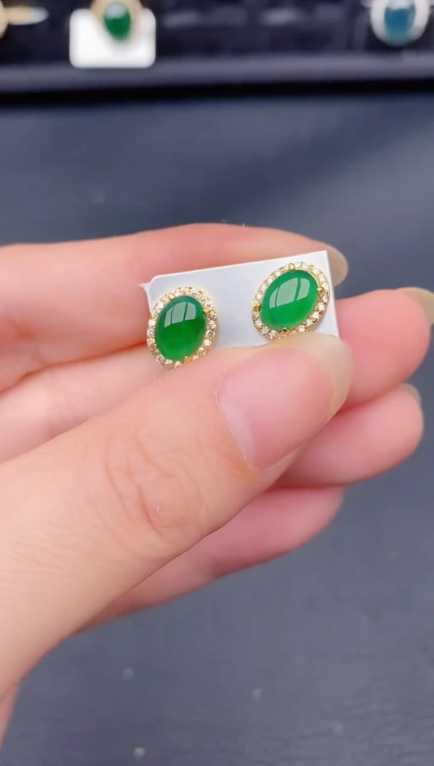 银S925镶嵌翡翠耳饰天然a货翡翠184