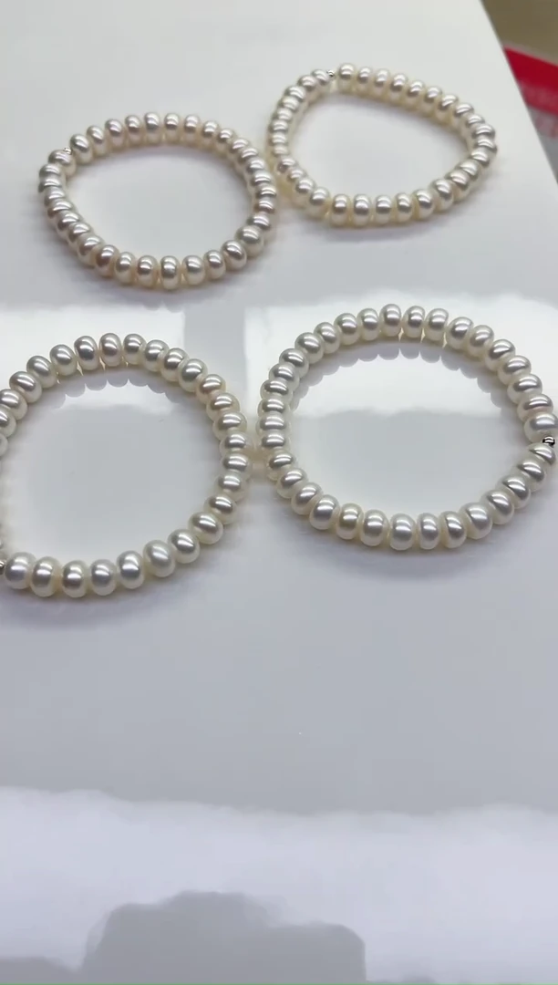 银S925镶嵌手链淡水珍珠极光白馒头珠7-8mm