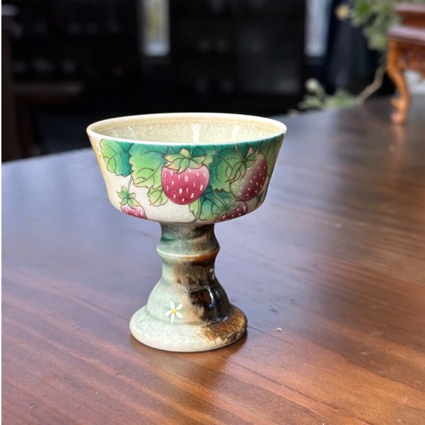 国建陶瓷蕉白轩手绘柴烧高端草莓功夫茶器泡茶主人杯送礼佳品茶杯