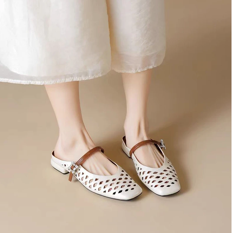 536-12 新款法式时尚气质粗跟包头拖鞋