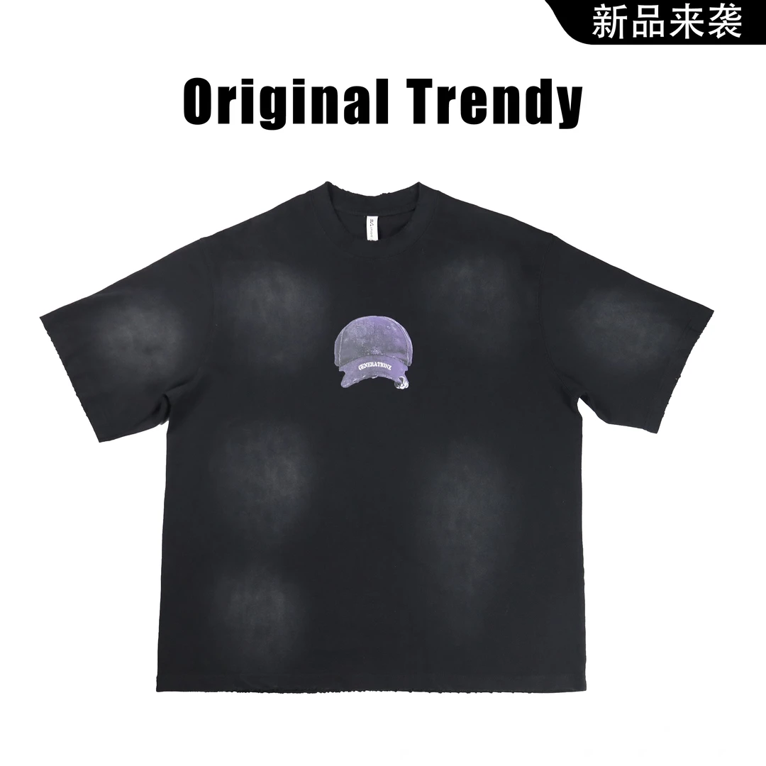 夏季新款时尚个性韩版帽子字母印花渐变圆领短袖T恤百搭潮流上衣