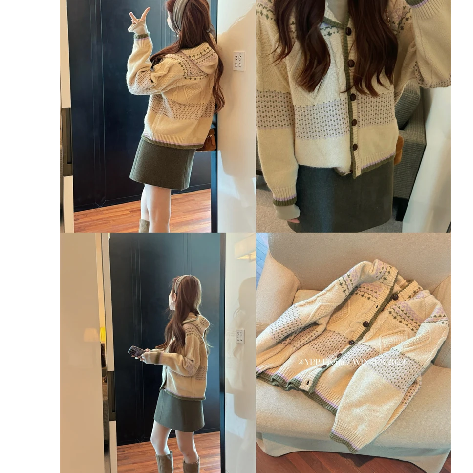 YPP！【曲奇饼干】韩系慵懒感复古小众设计感百搭撞色连帽开衫外套