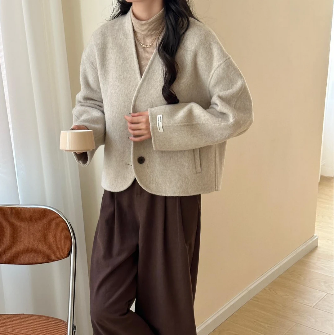 【年终清仓】韩系短款双面大衣女24年秋冬新款气质时尚羊毛外套F038