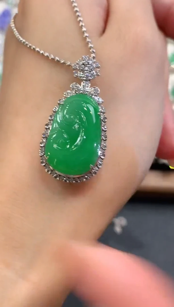 吊坠(不含链)18K金镶嵌翡翠a108