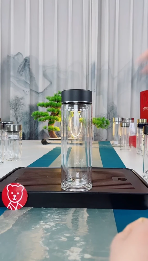 高硼硅玻璃茶隔款希诺双层玻璃杯礼盒包装410毫升7099