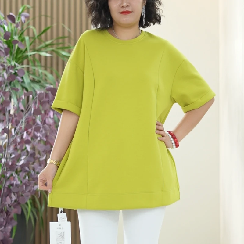 冰氧奶油棉中长款T恤挽袖立体剪裁显瘦双C线弹力爽滑夏季打底衫女