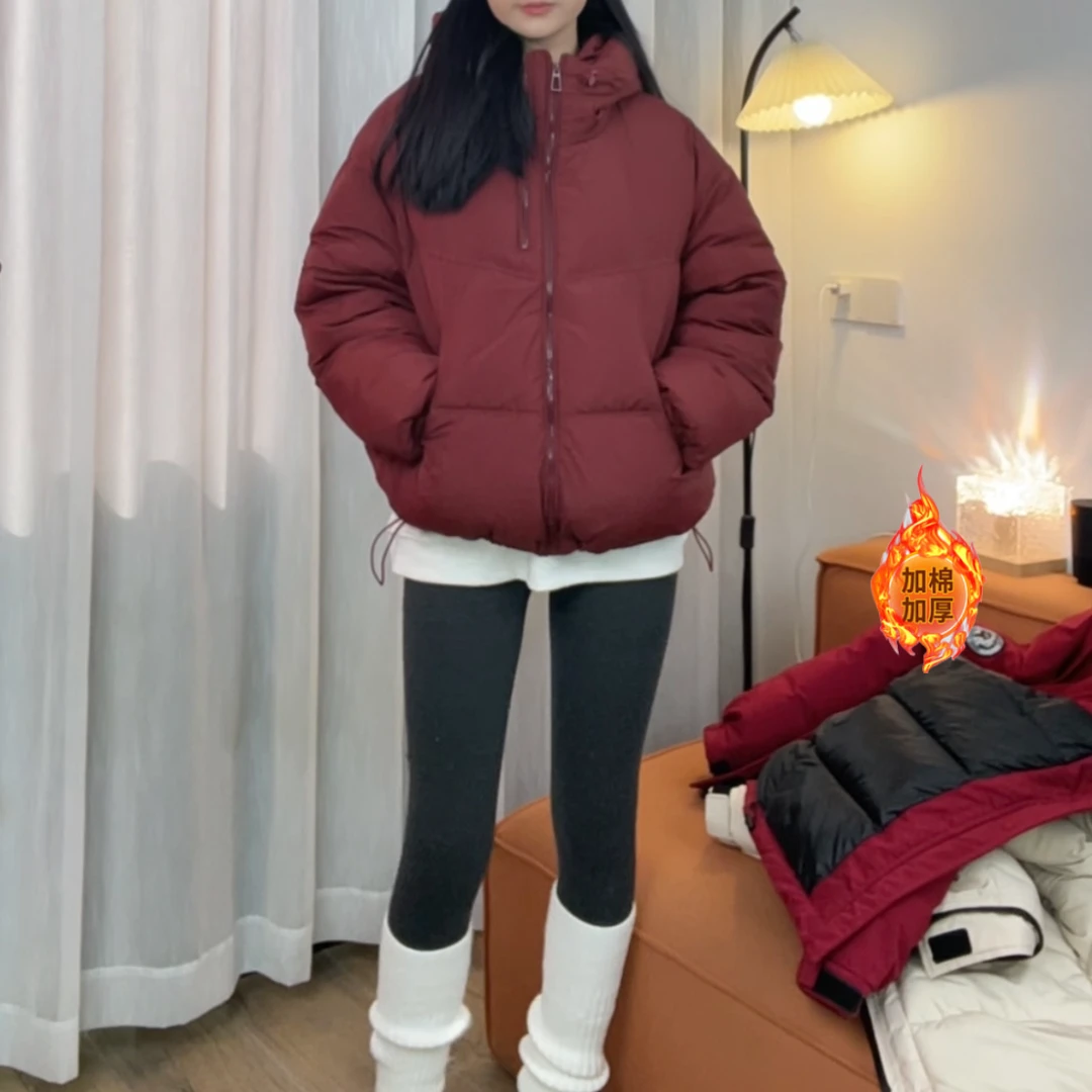 加棉加厚2024女冬装新款连帽短款小个子韩版洋气棉服外套女上衣