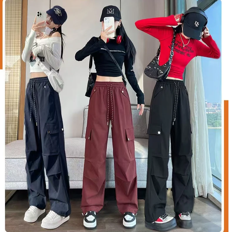 【清仓捡漏】高档美式工装裤女春秋季高腰宽松显瘦休闲阔腿运动裤女