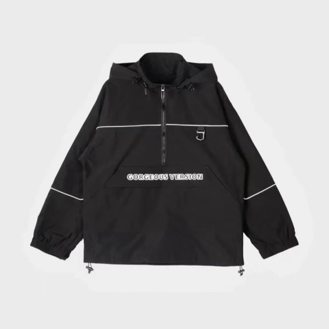 高品质潮牌美式连帽夹克男女同款宽松反光条外套700153