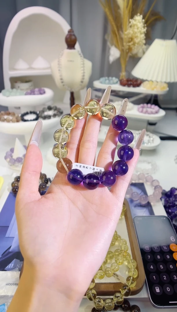 未镶嵌手链水晶紫水+黄水手串多样性发其一