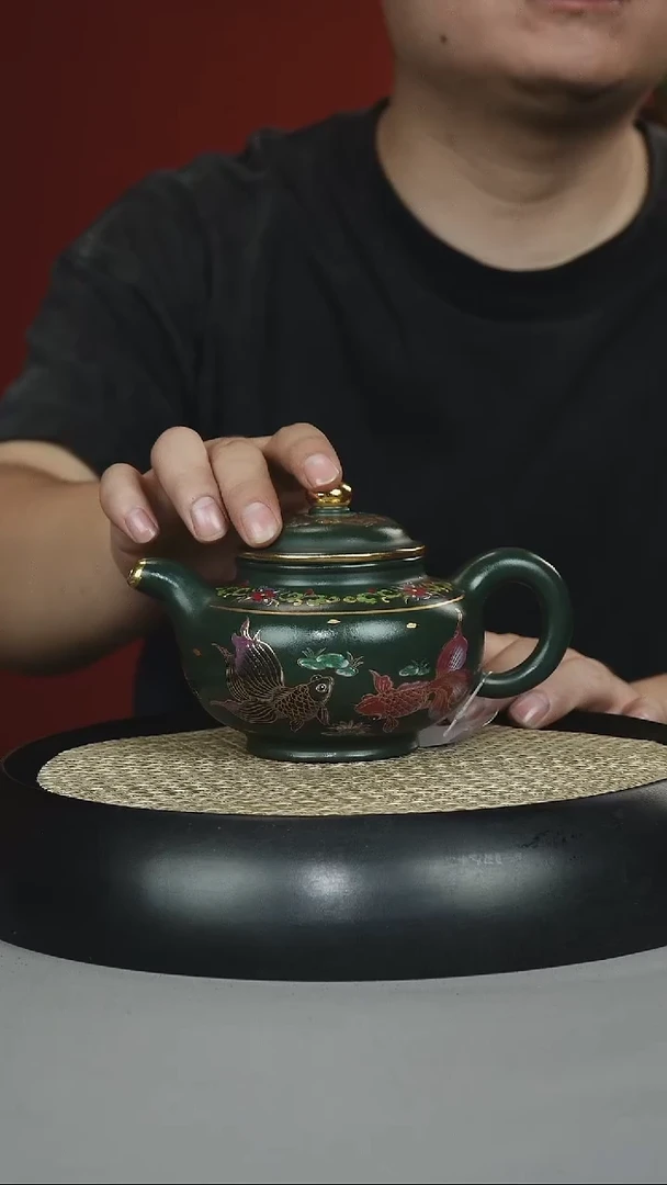 茶壶紫砂用****2民国绿 掇只 双锦鲤 珐琅彩
