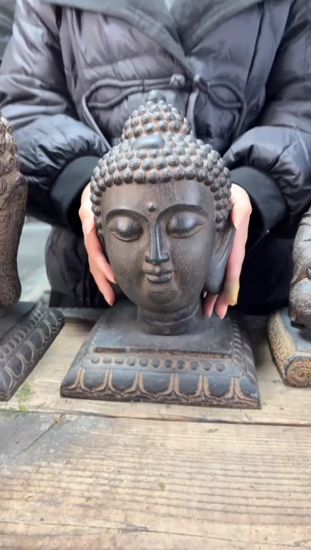 陶土小佛头+莲花底座