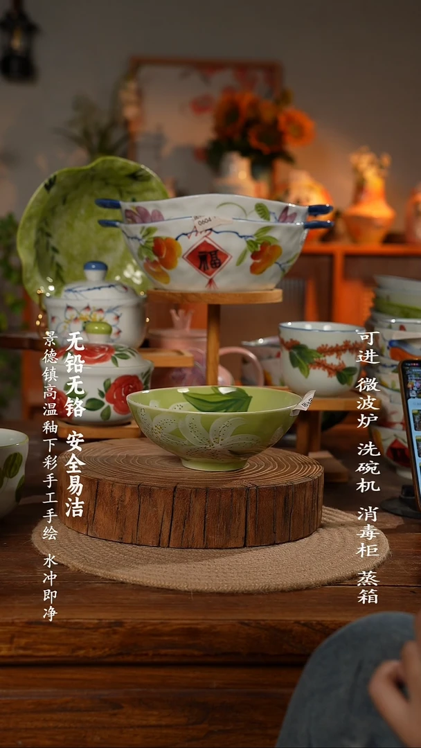 瓷景德镇高温瓷釉下彩手绘陶瓷万能