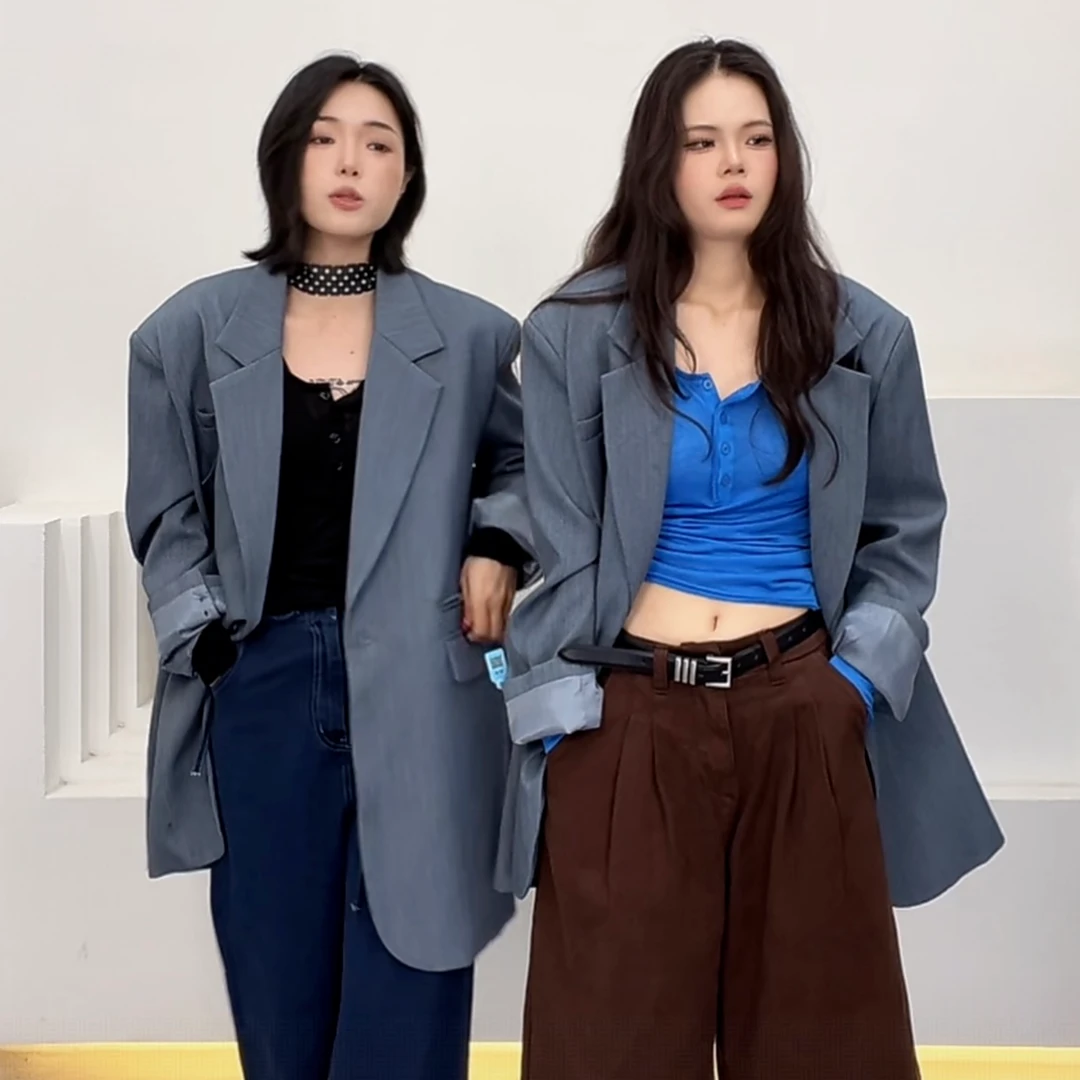 【清】逸语in choose u笑笑家2025一粒扣中长款西装外套女西服89759