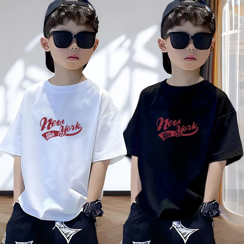 男童短袖T恤纯棉透气舒适夏季新款中大童短袖T恤休闲印花上衣潮童