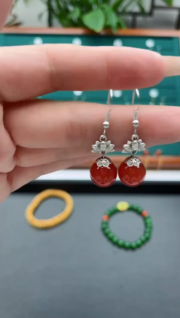 【闪购商品】南红玛瑙耳饰银S925镶嵌302