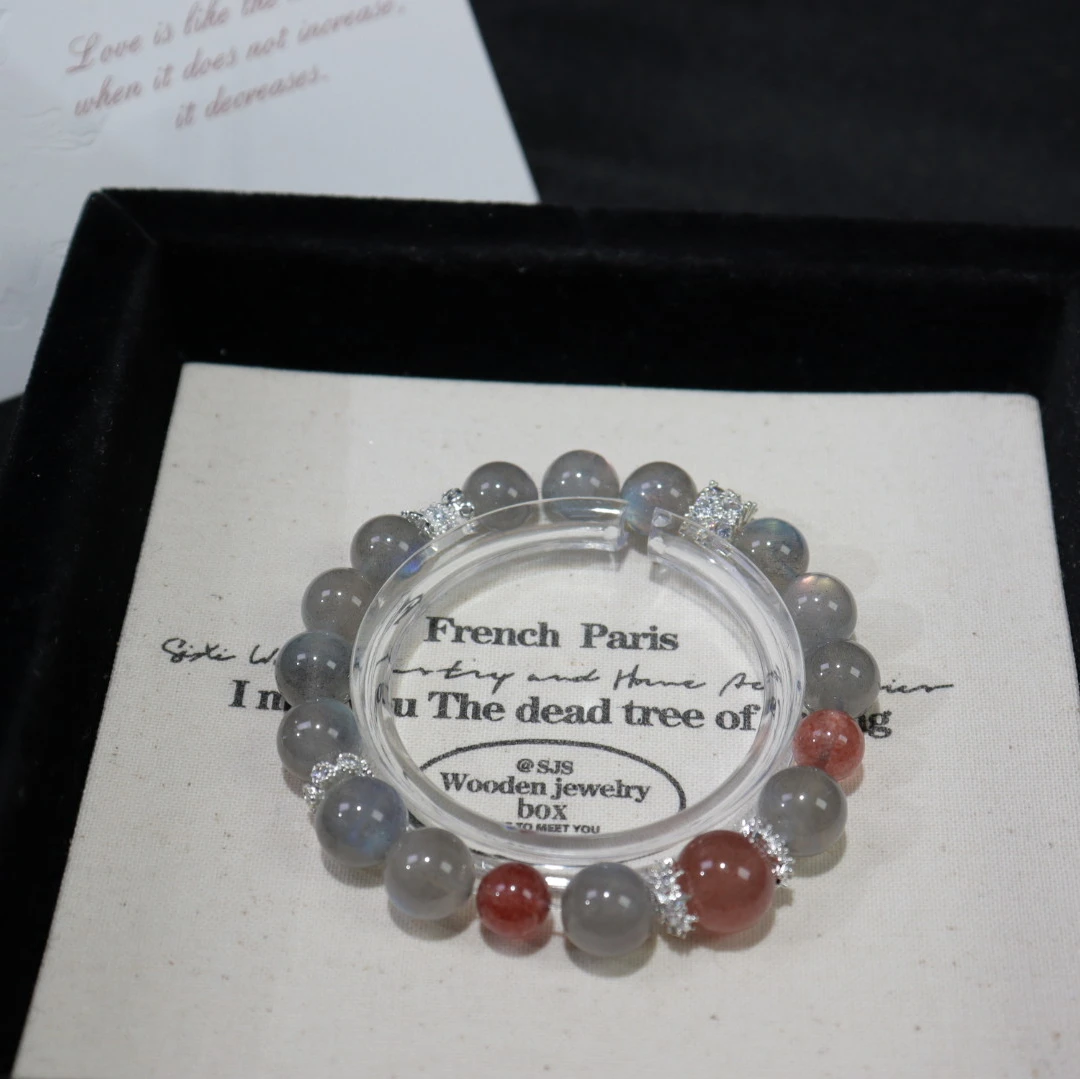 【星空玫瑰】天然水晶月光灰草莓酱设计款手串多样性发其一