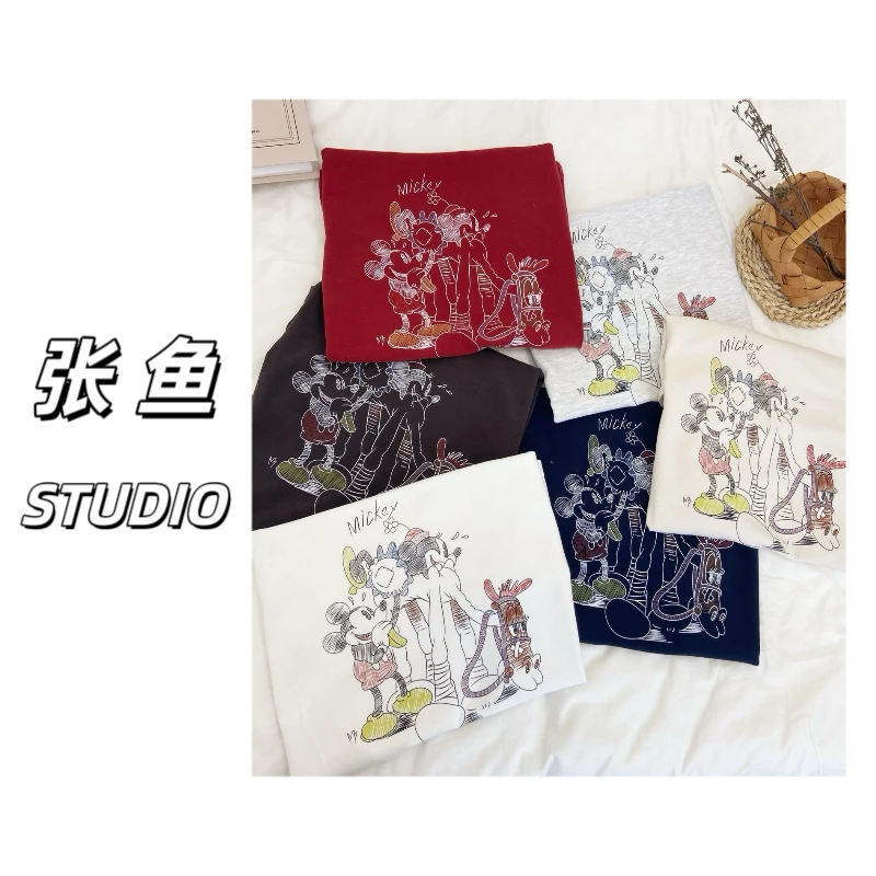 25春夏新款素描米老鼠卡通款休闲宽松圆领短袖T恤