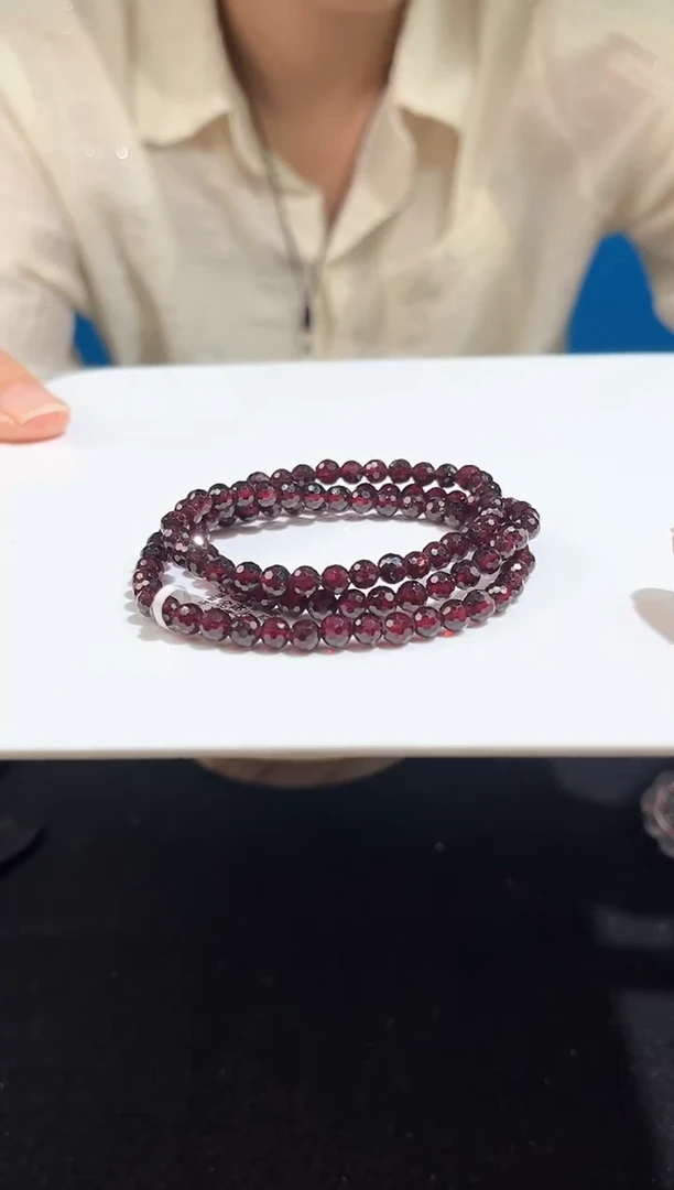 未镶嵌手链水晶58号酒红石榴石切面多圈5+mm