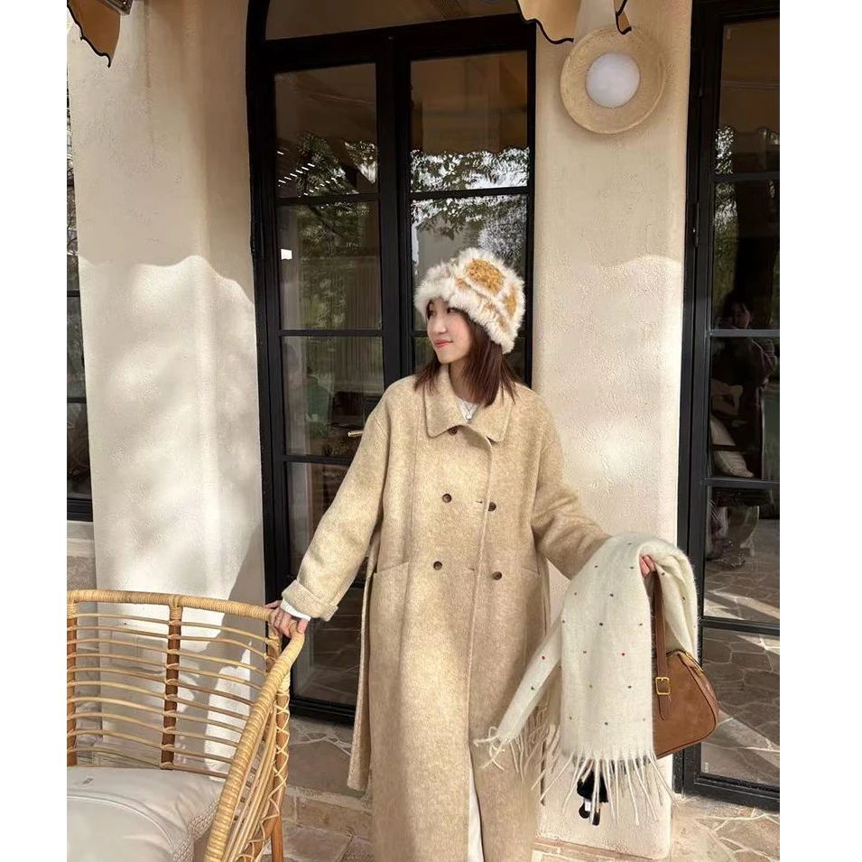 达播【北欧暖冬】“羊驼毛”圣逸显瘦娃娃领外套秋冬腰带款大衣
