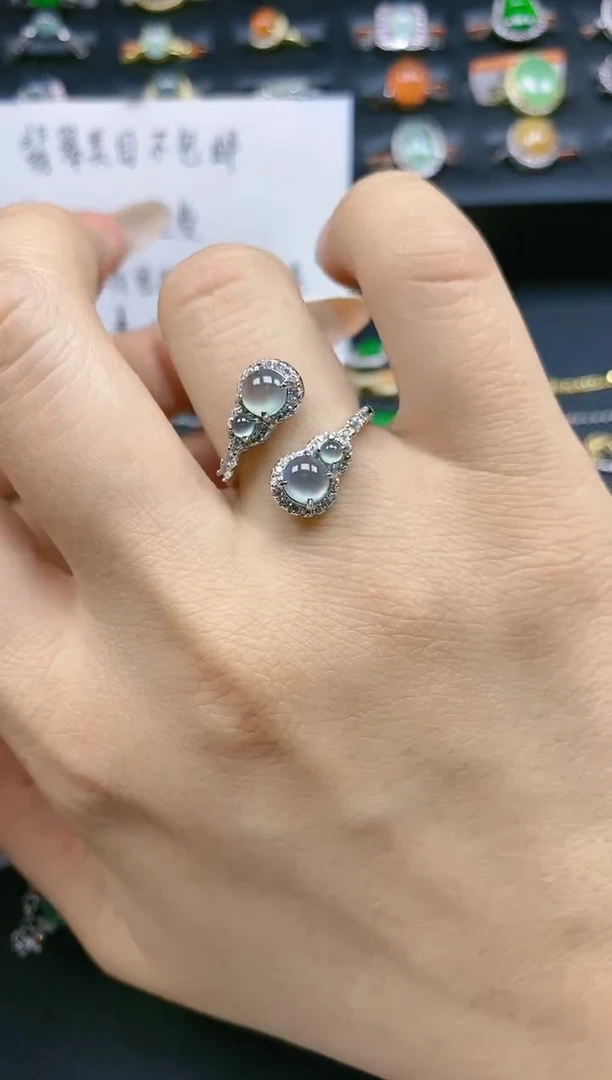 翡翠戒指银S925镶嵌天然翡翠