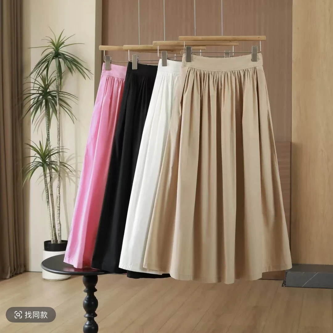 现货【2个裙长+棉】夏季通勤休闲套装百褶裙气质女裙百搭长裙