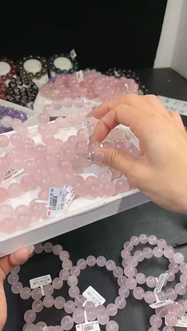 【闪购商品】水晶手链未镶嵌多样性发一粉晶14mm