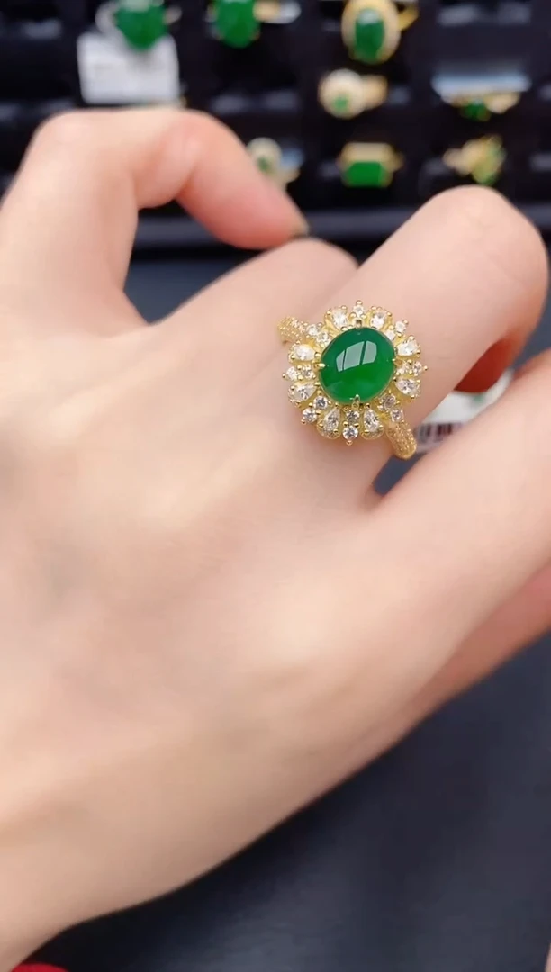 银S925镶嵌戒指翡翠天然a货翡翠461