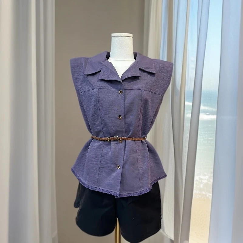 2630无袖翻领收腰衬衫 女款气质时尚百搭简约衬衫