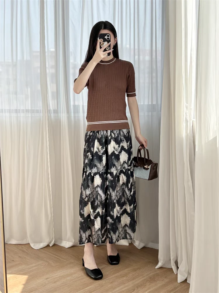 2025款撞色修生细条夏季短袖上衣圆领春夏休闲针织女装打底打底衫