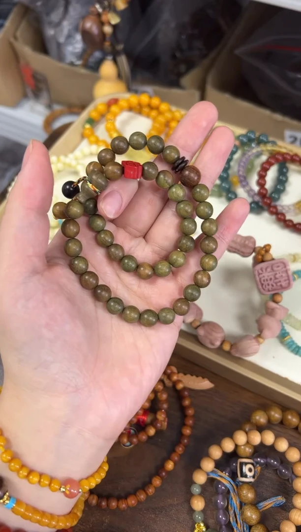 未镶嵌维腊木（绿檀）手串绿檀木小葫芦款双圈[0648]