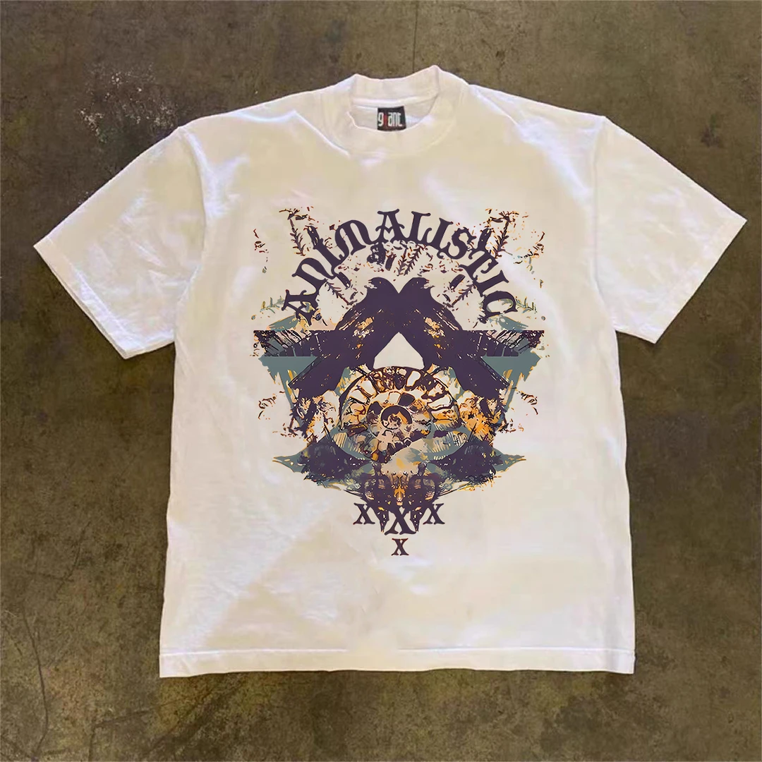 2025潮牌短袖t恤男款纯棉休闲潮流复古宽松圆领高级夏季男装半袖