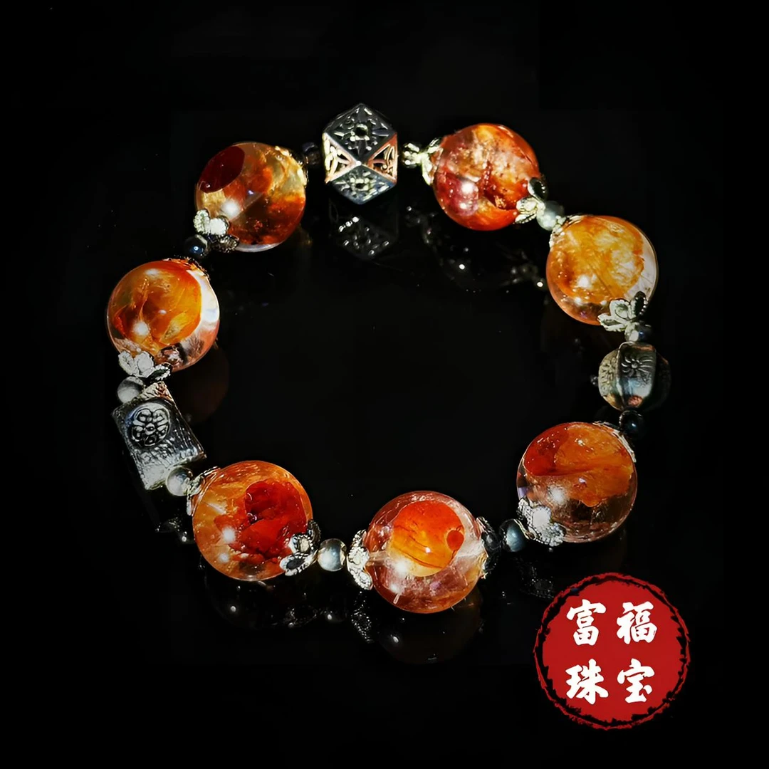 非金属珐琅手链 红胶花水晶手链