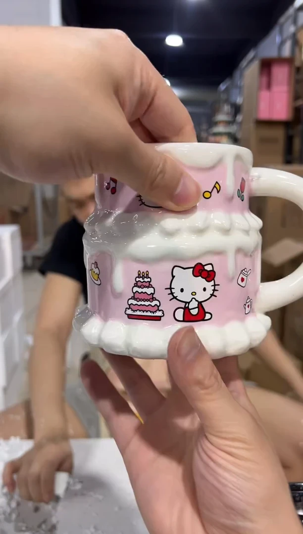 瓷片Q版kt猫蛋糕水杯