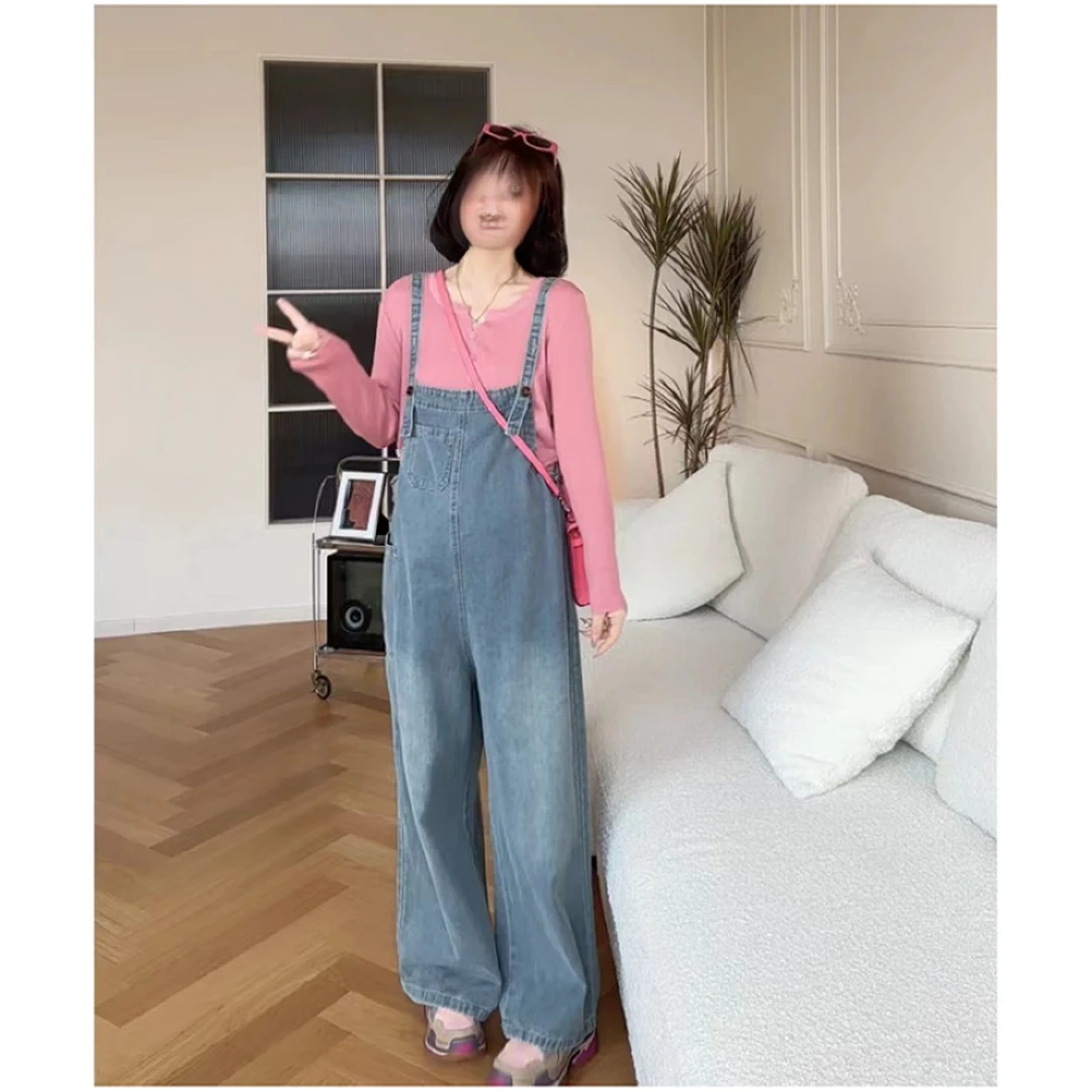 孕妇装夏季新款牛仔背带裤休闲减龄针织纯色打底衫套装气质潮妈