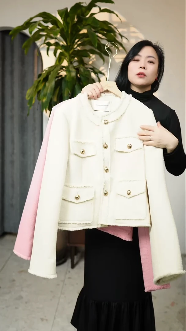 上壹品牌小香风上衣，米黄色，M码（100-125斤）