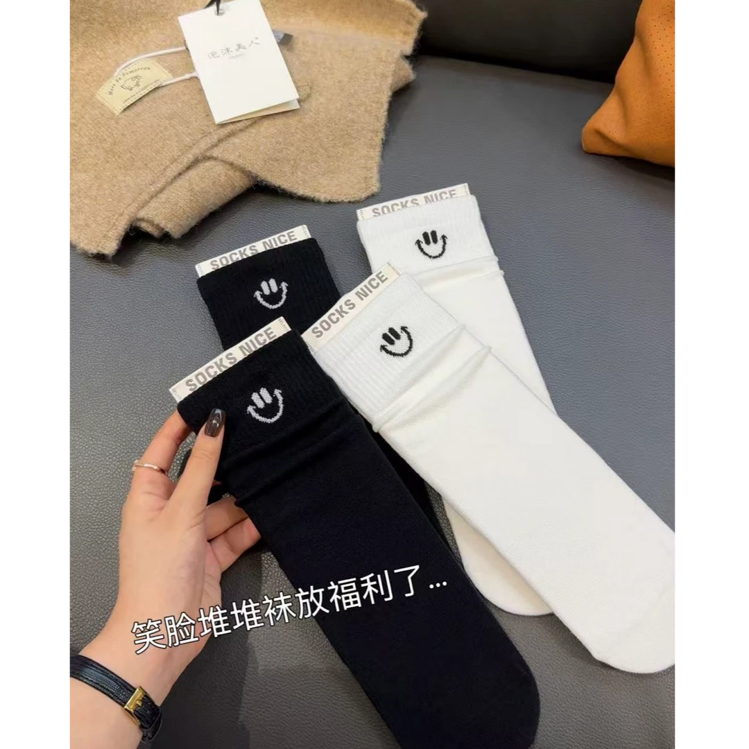 笑脸堆堆袜」女防汗常规款笑脸透气中筒袜短袜中筒日系夏季86001