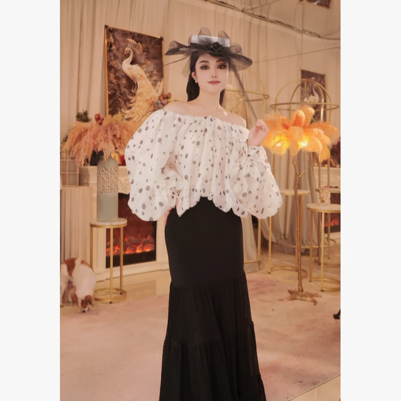 【星姐推荐】星原创高级定制【点纹杠肩】设计师款气质轻奢名媛上衣