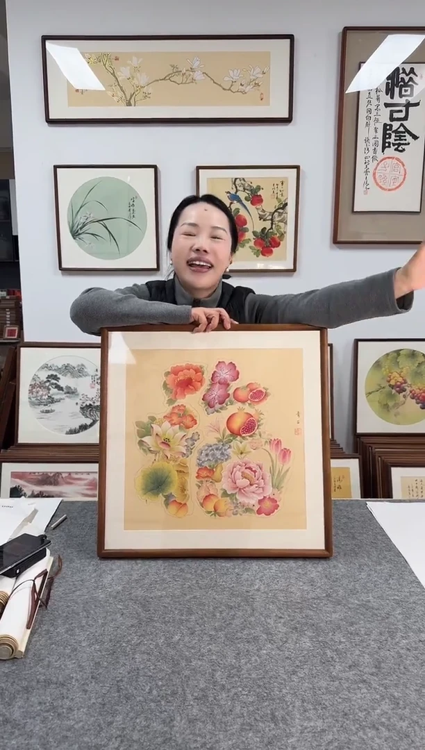 书法青石-百花福-53*53绘画手绘同款