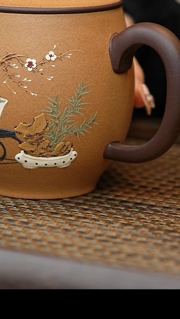 【闪购商品】紫砂茶杯粉浆龙旦清宫图