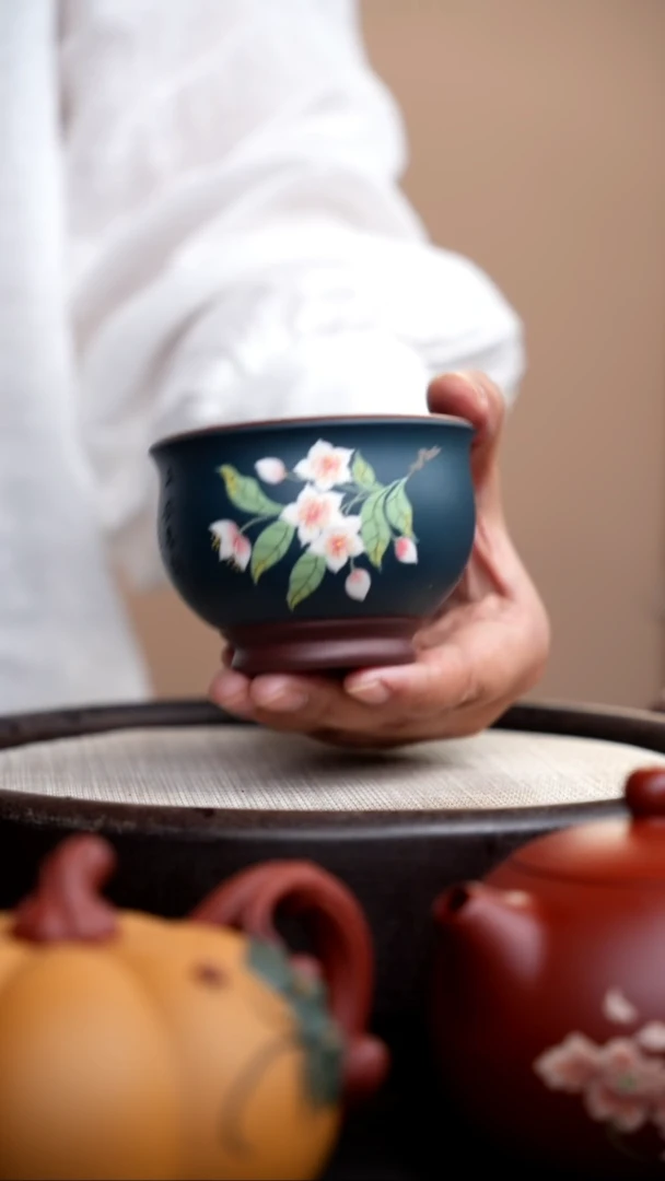 茶壶紫砂墨绿泥粉浆大缸杯泥绘花