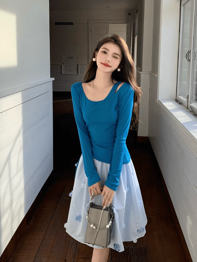 【花屿海洋】早秋新款显瘦长袖海洋风休闲百搭设计减龄上衣C5061