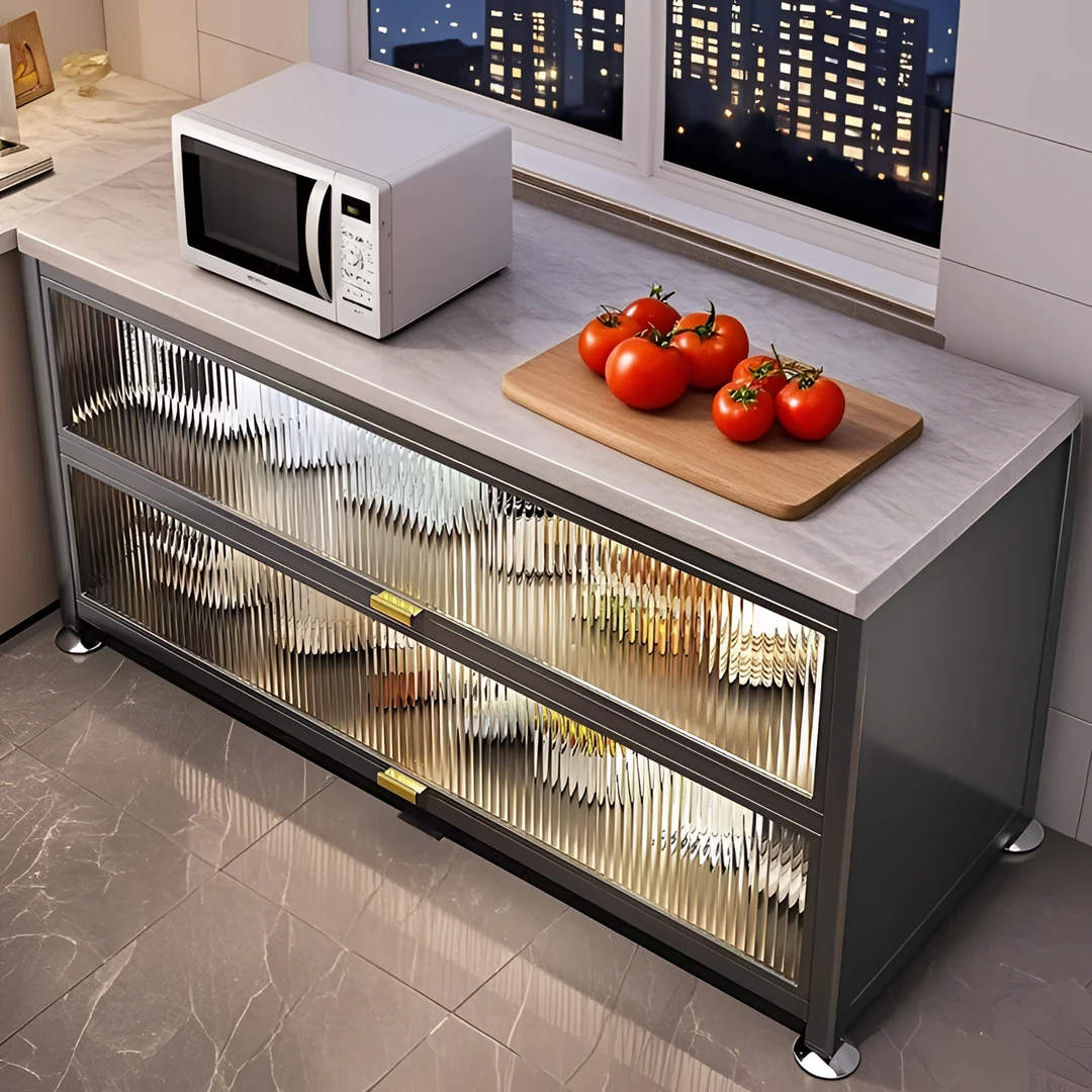 【可操作岩板】厨房橱柜多功能储物柜落地一体岩板收纳柜防尘碗柜